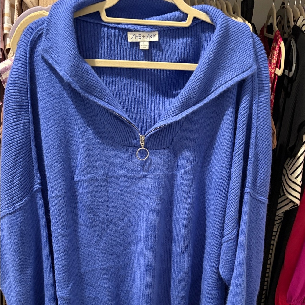 Royal Blue Women's Sweater with Zipper by She + Sky